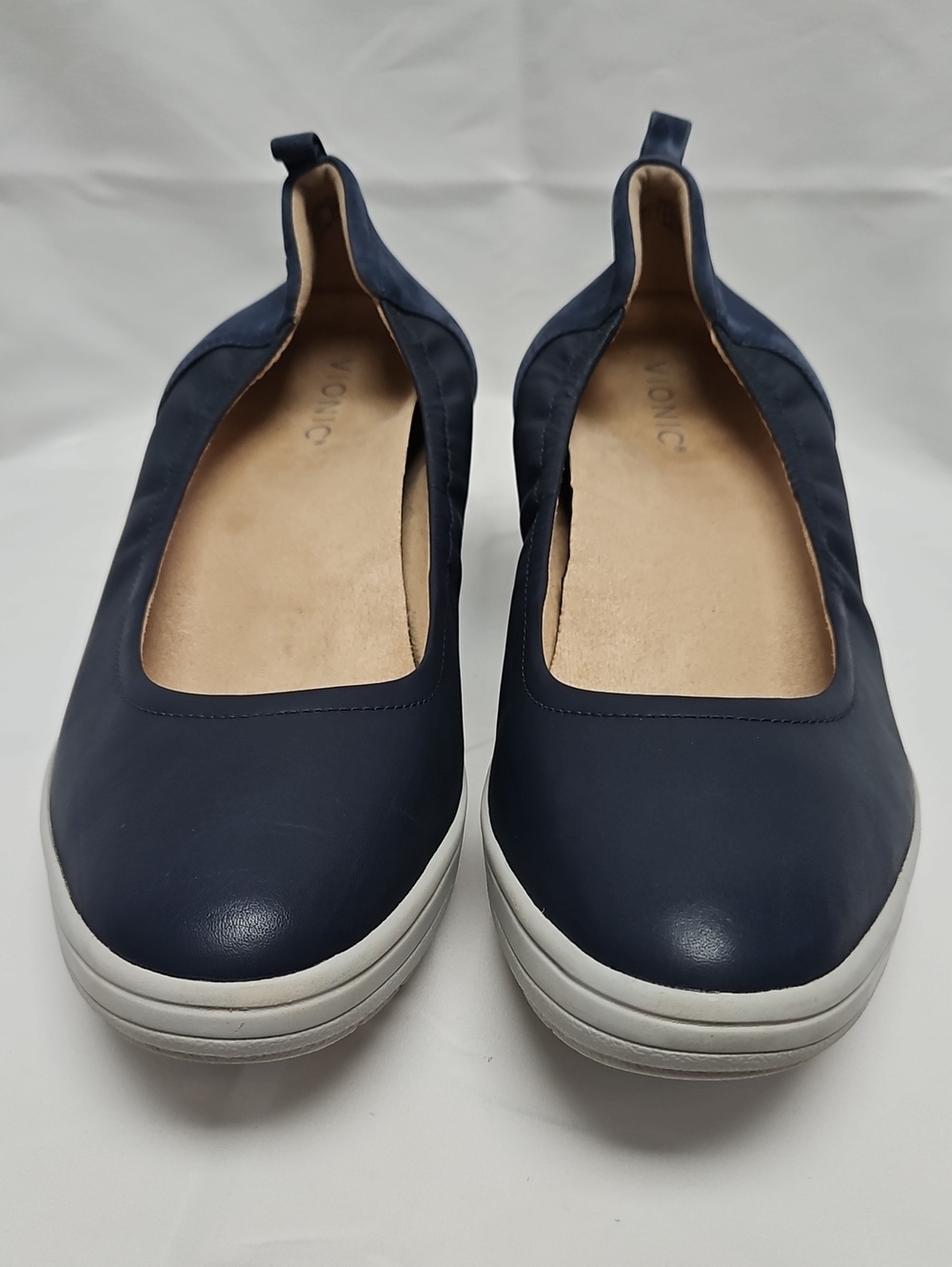 Vionic Jacey Womens 11 Navy Leather Suede Slip On Wedge Sneakers Comfort Shoes